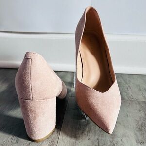 Marc Fisher Caplin Blush-Tan Suede Block Heel Pumps 7M Pointed Toe Classic Work